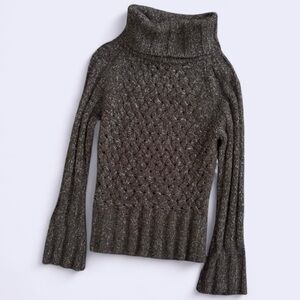 vintage 90s alpine design brown knit turtleneck sweater flared sleeves Y2K